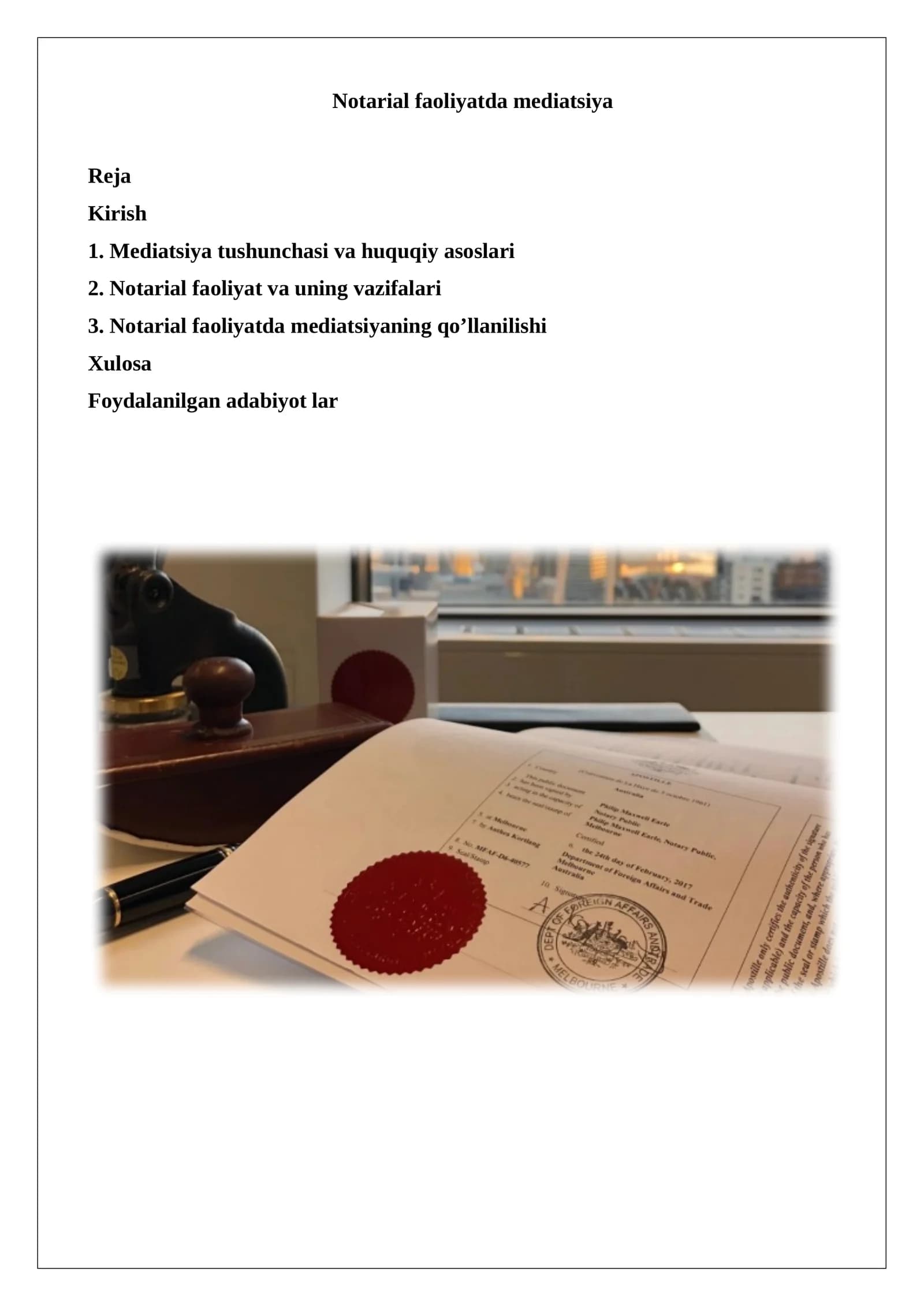 Notarial faoliyatda mediatsiya