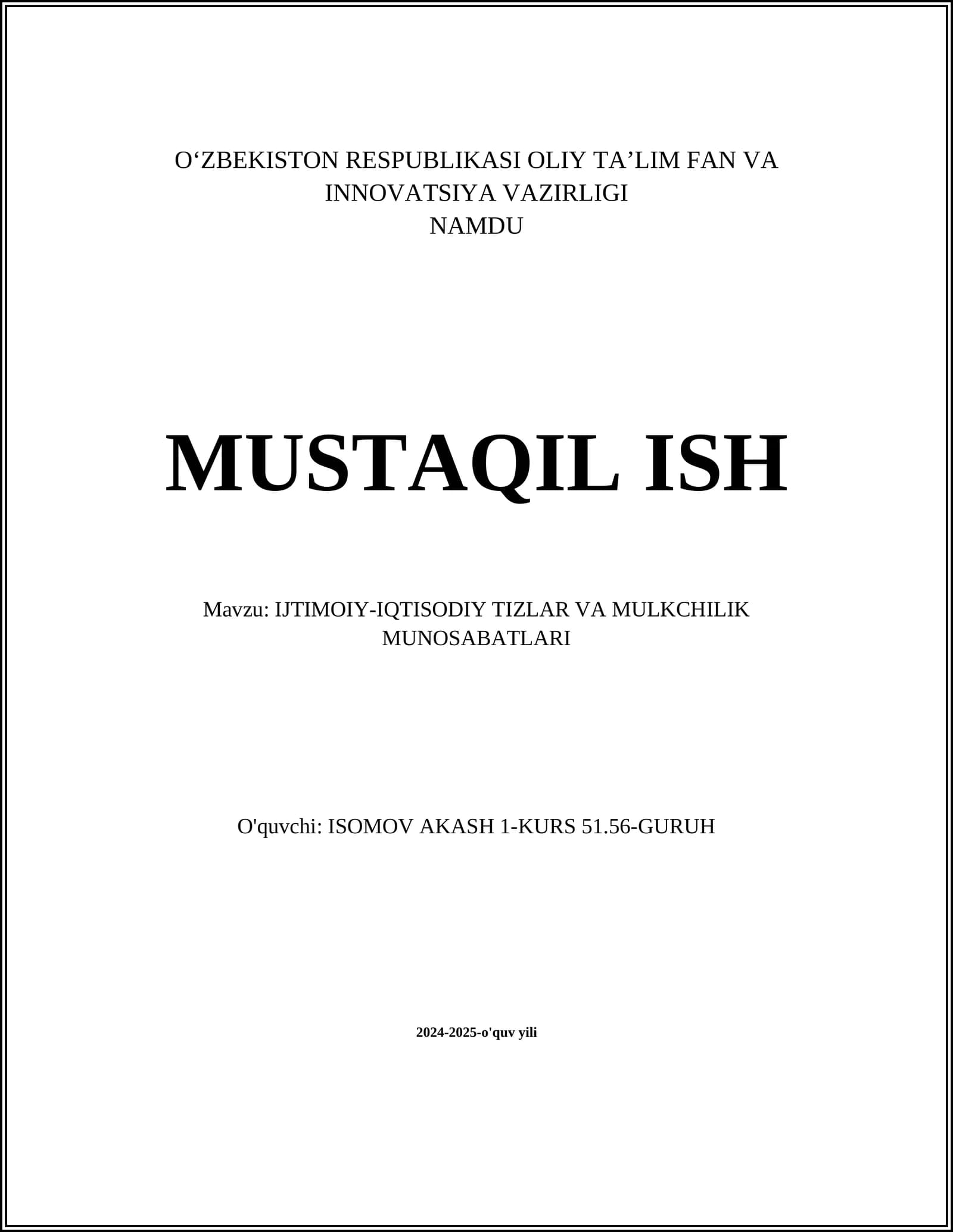 Ijtimoiy-iqtisodiy tizimlar va mulkchilik munosabatlari