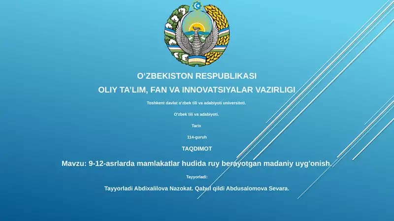 9-12-asrlarda mamlakatlar hudida ruy berayotgan madaniy uyg'onish