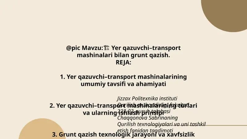 Yer qazuvchi–transport mashinalari bilan grunt qazish
