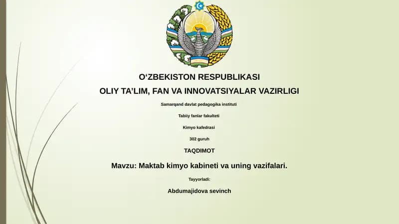 Maktab kimyo kabineti va uning vazifalari