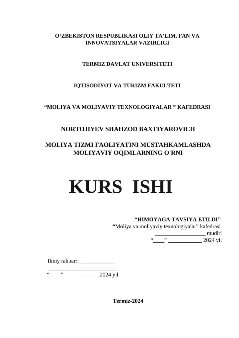 Moliya tizmi faoliyatini mustahkamlashda moliyaviy oqimlarning o'rni