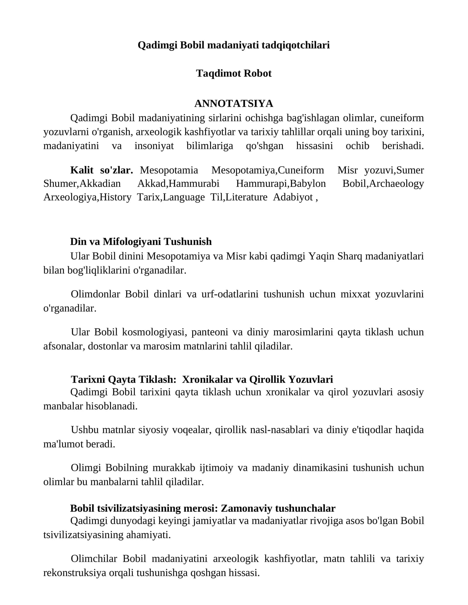 Qadimgi Bobil madaniyati tadqiqotchilari
