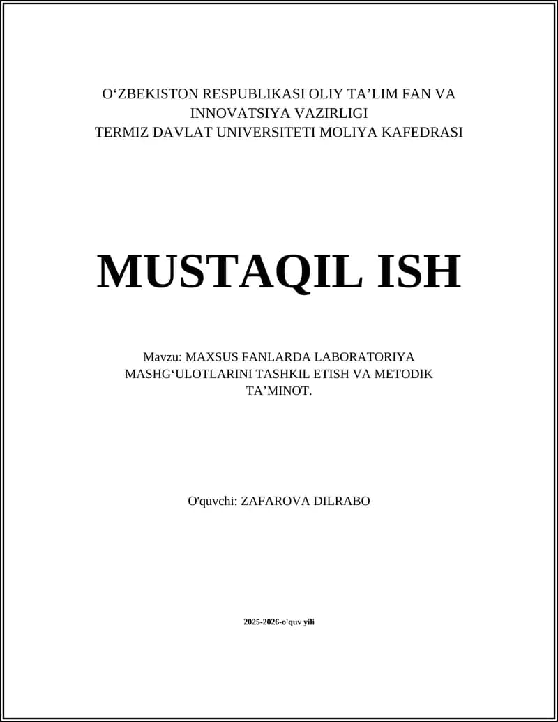 Laboratoriya Mashg'ulotlari
