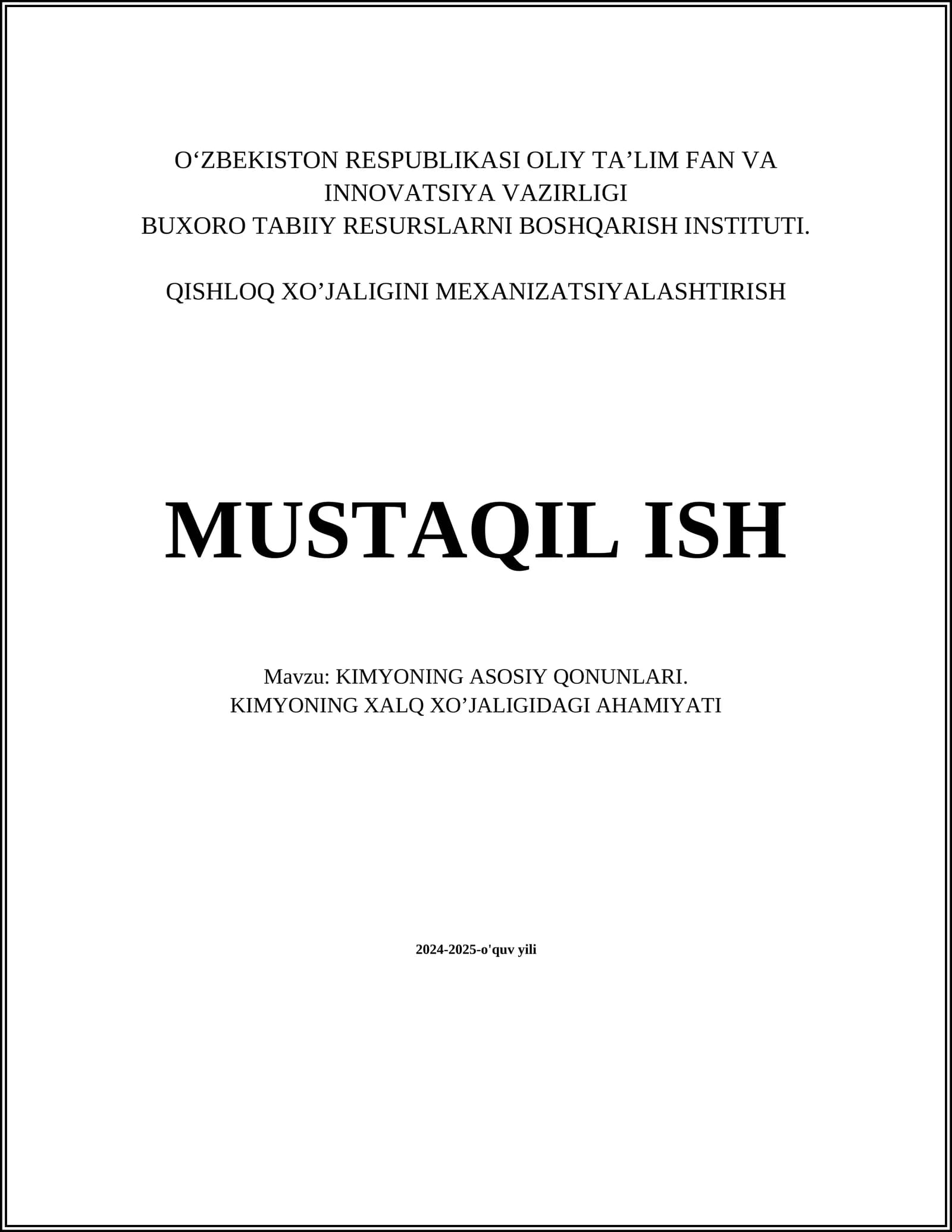 KIMYONING ASOSIY QONUNLARI. KIMYONING XALQ XO’JALIGIDAGI AHAMIYATI