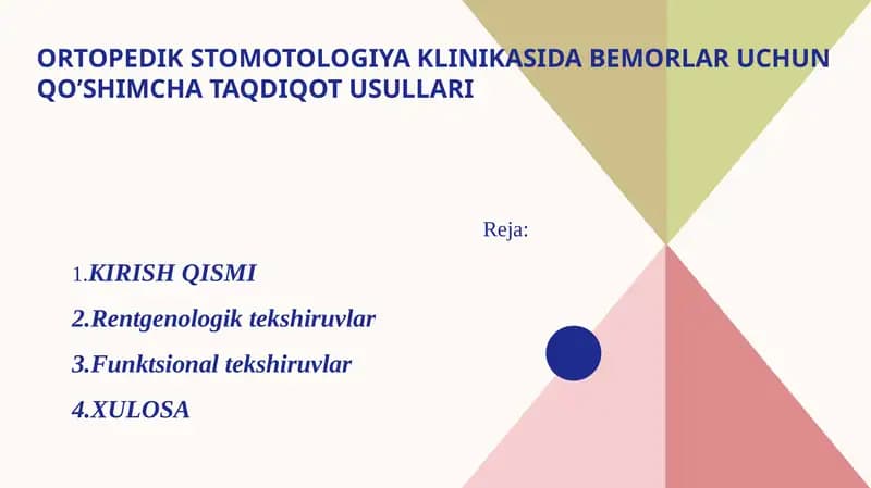 Stomatologiyada bemorlarni qo'shimcha tekshirish usullari