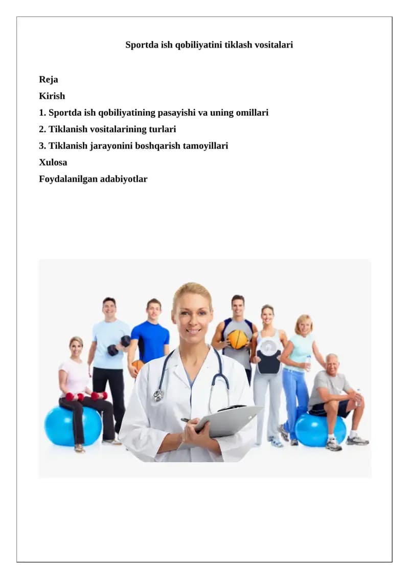 Sportda ish qobiliyatini tiklash vositalari