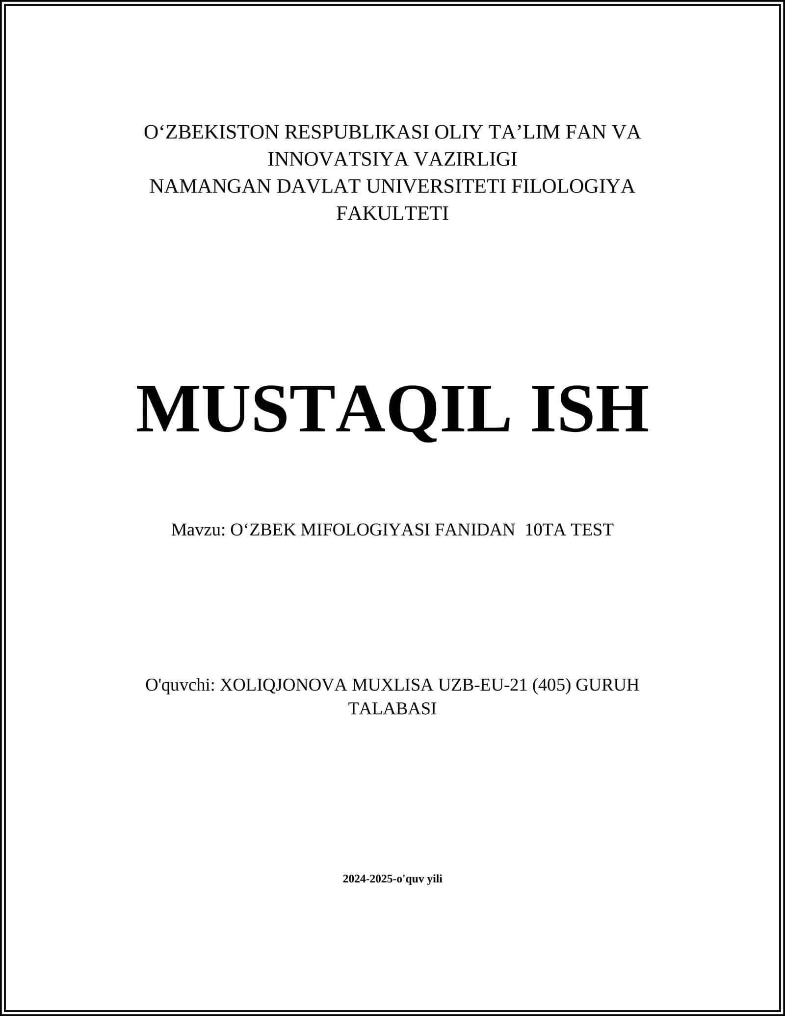 Oʻzbek Mifologiyasi Testi