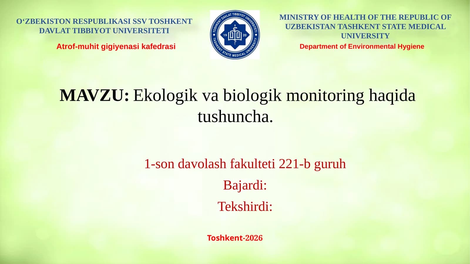 Ekologik va biologik monitoring haqida tushuncha