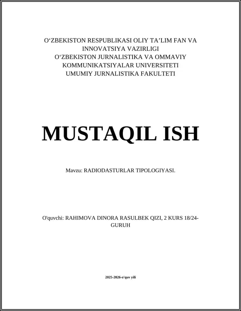 RADIODASTURLAR TIPOLOGIYASI