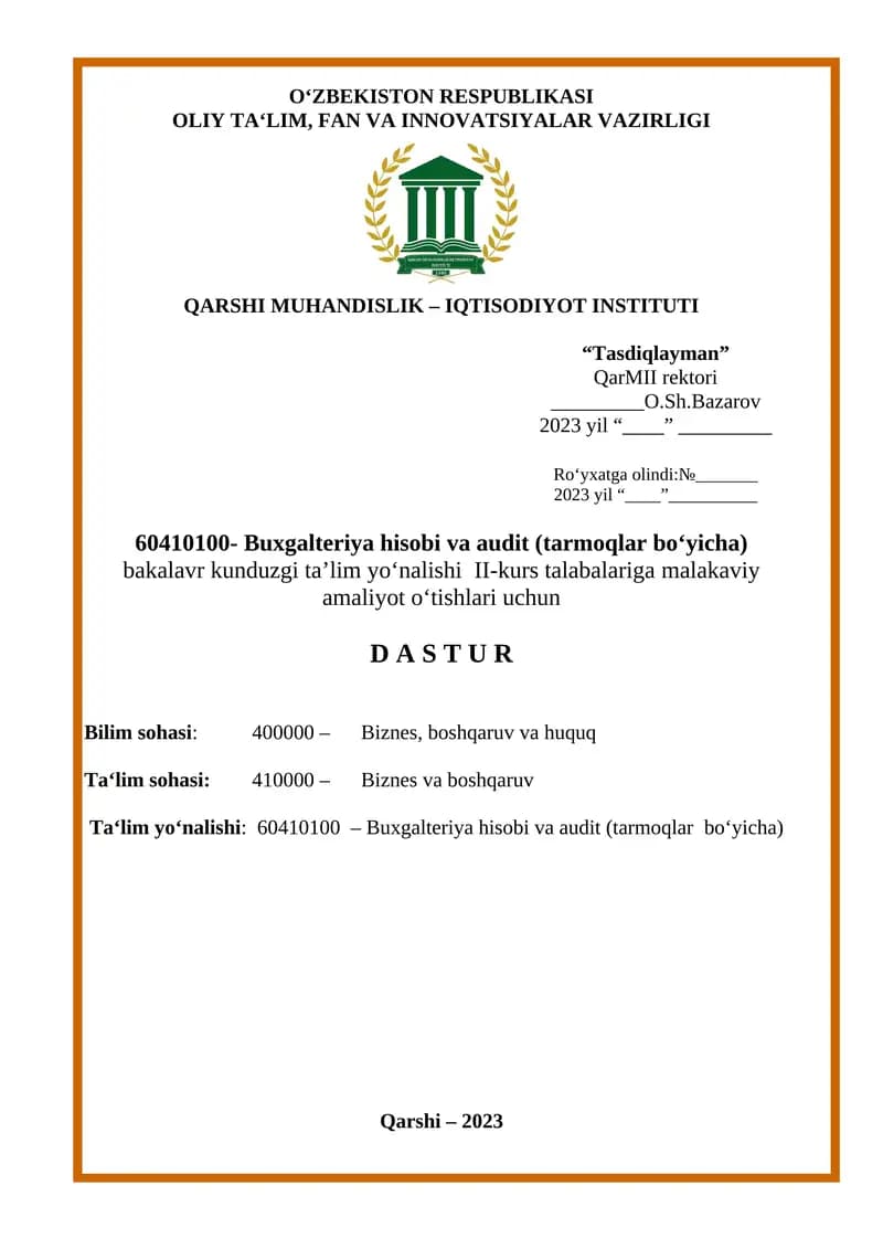 Buxgalteriya hisobi va audit (tarmoqlar bo‘yicha)