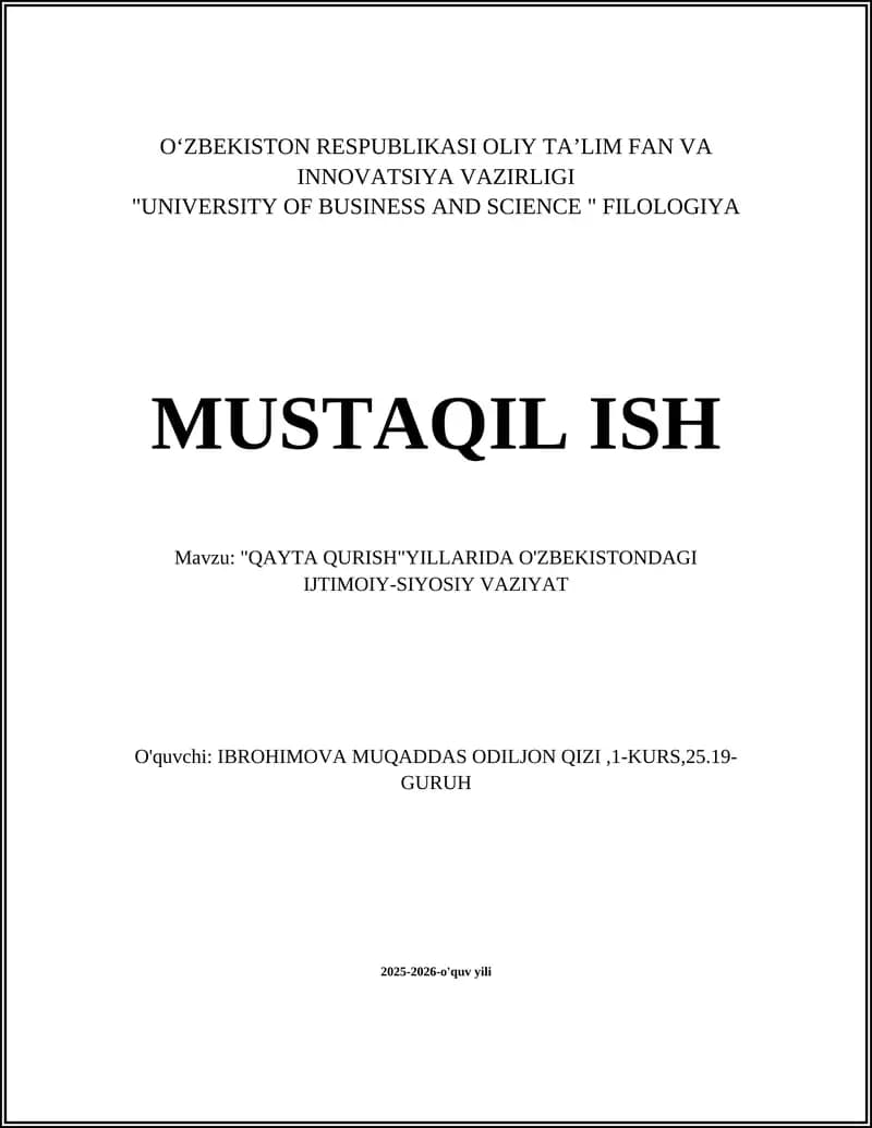 QAYTA QURISH SIYOSATINING O'ZBEKISTONDAGI IJTIMOIY-SIYOSIY OQIBATLARI