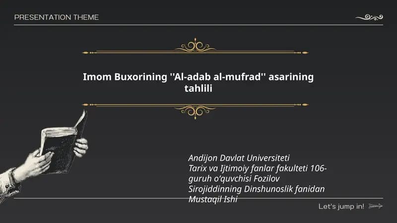 Imom Buxorining ''Al-adab al-mufrad'' asarining tahlili