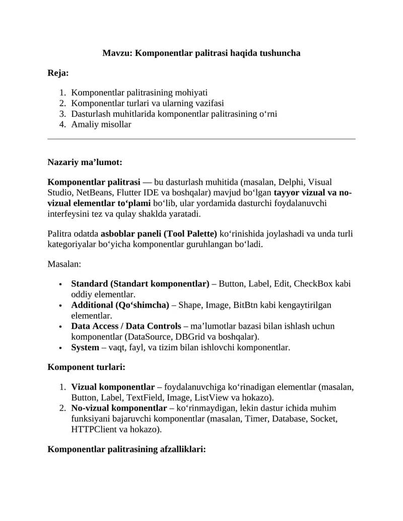Komponentlar palitrasi