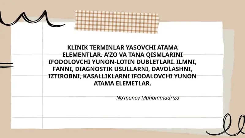 KLINIK TERMINLAR YASOVCHI ATAMA ELEMENTLAR