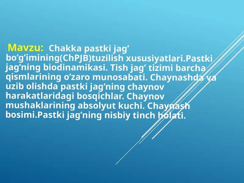Chakka pastki jag’ bo’g’imining(ChPJB)tuzilish xususiyatlari.