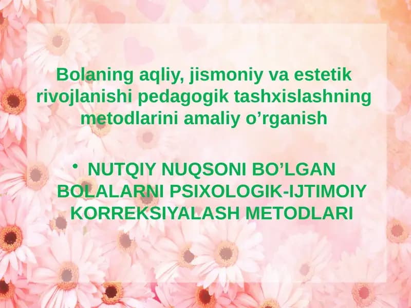 Nutqiy nuqsoni bo’lgan bolalarni psixologik-ijtimoiy korrеksiya
