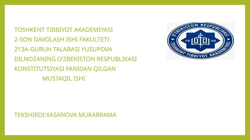 KONSTITUTSIYADA SOG’LIQNI SAQLASHGA OID MUHIM QOIDALAR