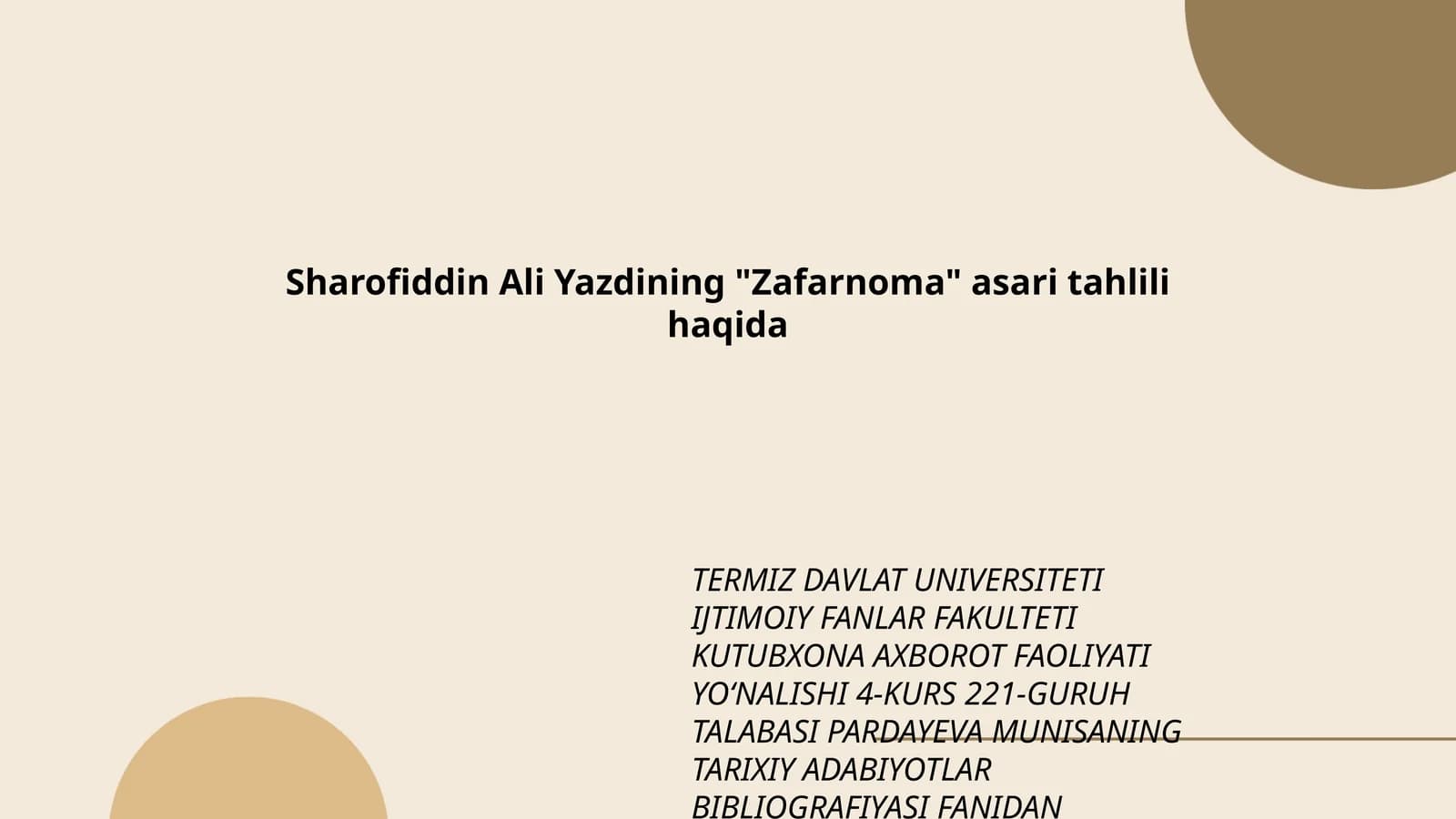 Sharofiddin Ali Yazdining "Zafarnoma" asari tahlili haqida