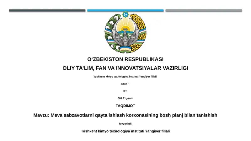 Meva sabzavotlarni qayta ishlash korxonasining bosh plani