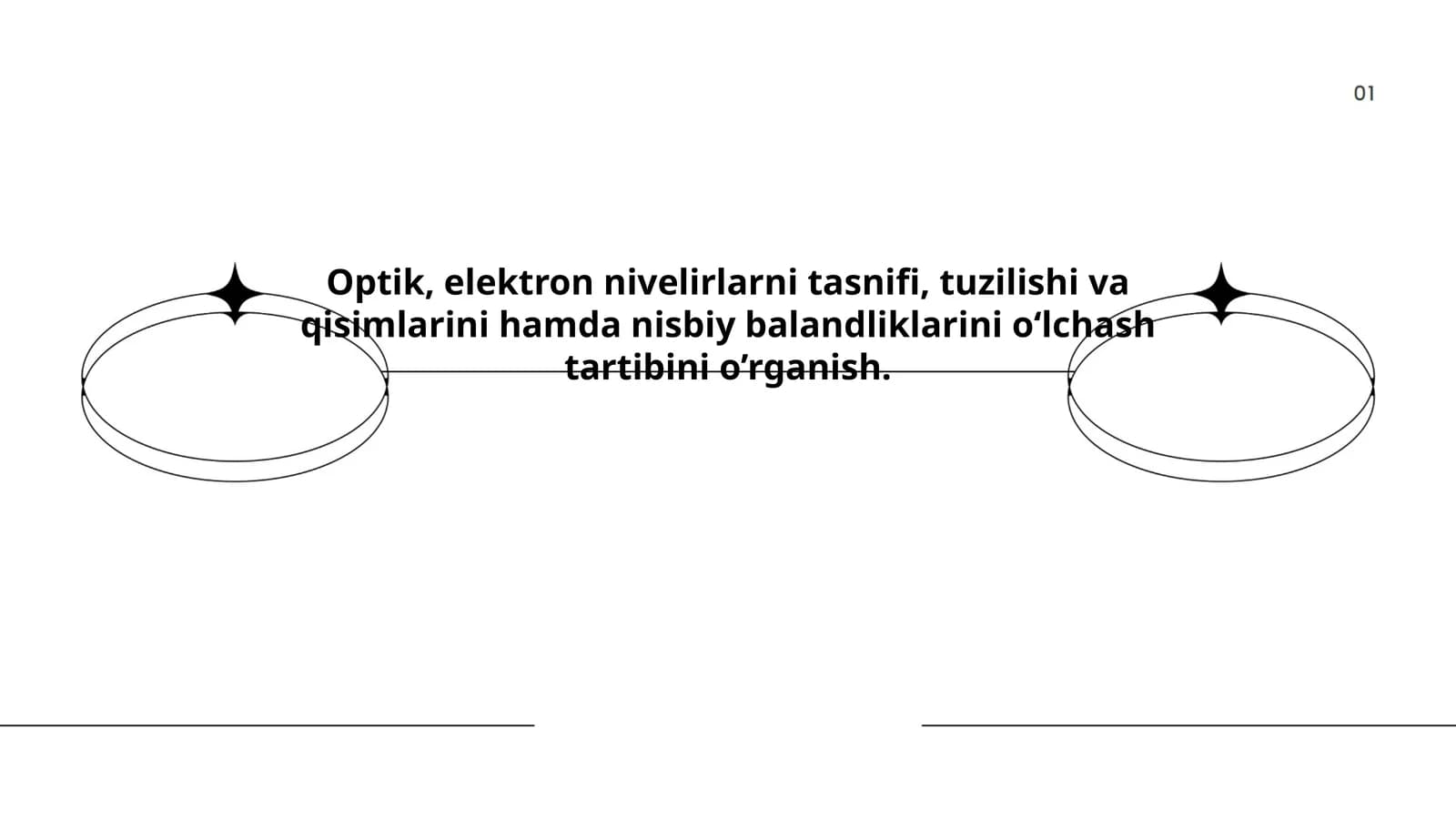 Optik, elektron nivelirlarni tasnifi, tuzilishi va qisimlarini hamda nisbiy balandliklarini o‘lchash tartibini o’rganish