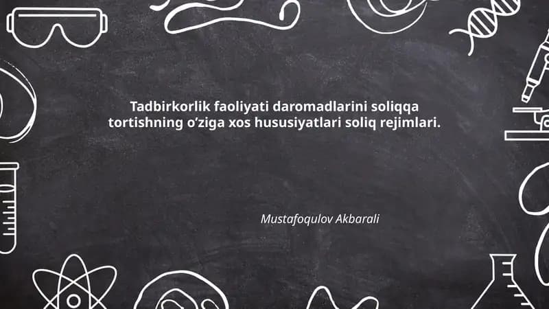 Tadbirkorlik faoliyati daromadlarini soliqqa tortishning o’ziga xos hususiyatlari soliq rejimlari