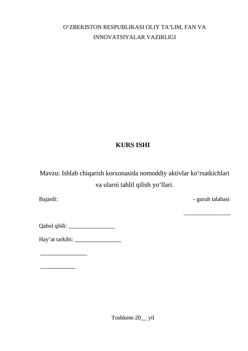 Ishlab chiqarish korxonasida nomoddiy aktivlar kо‘rsatkichlari va ularni tahlil qilish yо‘llari