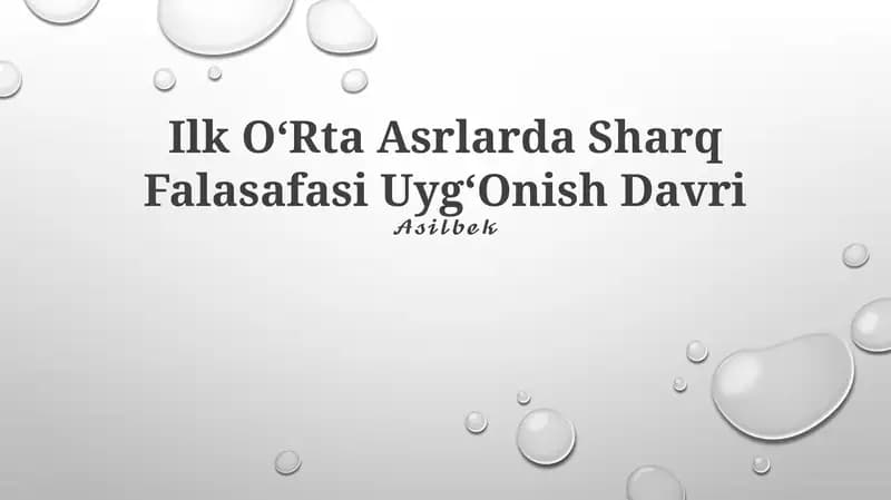 Ilk OʻRta Asrlarda Sharq Falasafasi UygʻOnish Davri