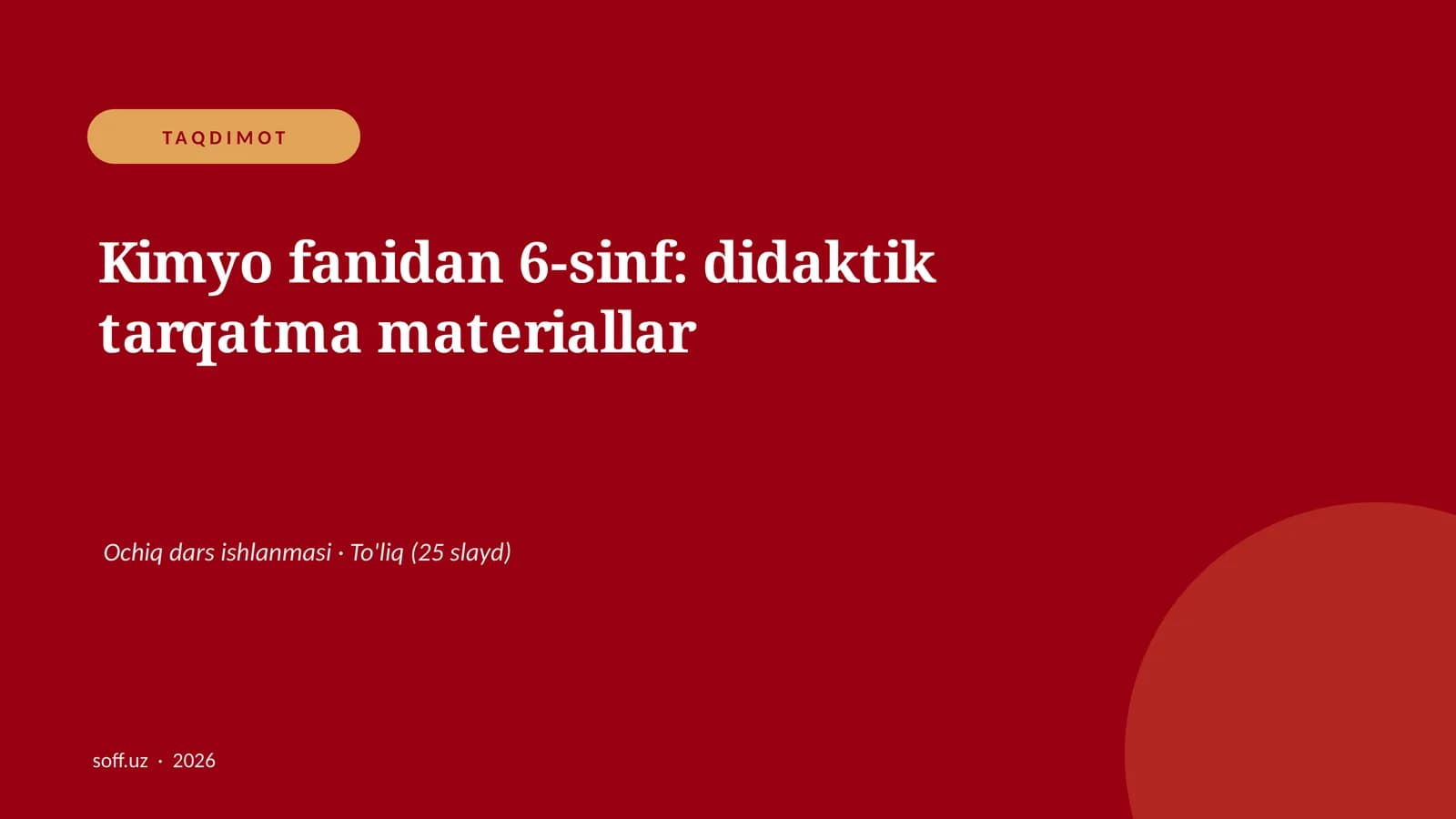 Kimyo fanidan 6-sinf: didaktik tarqatma materiallar