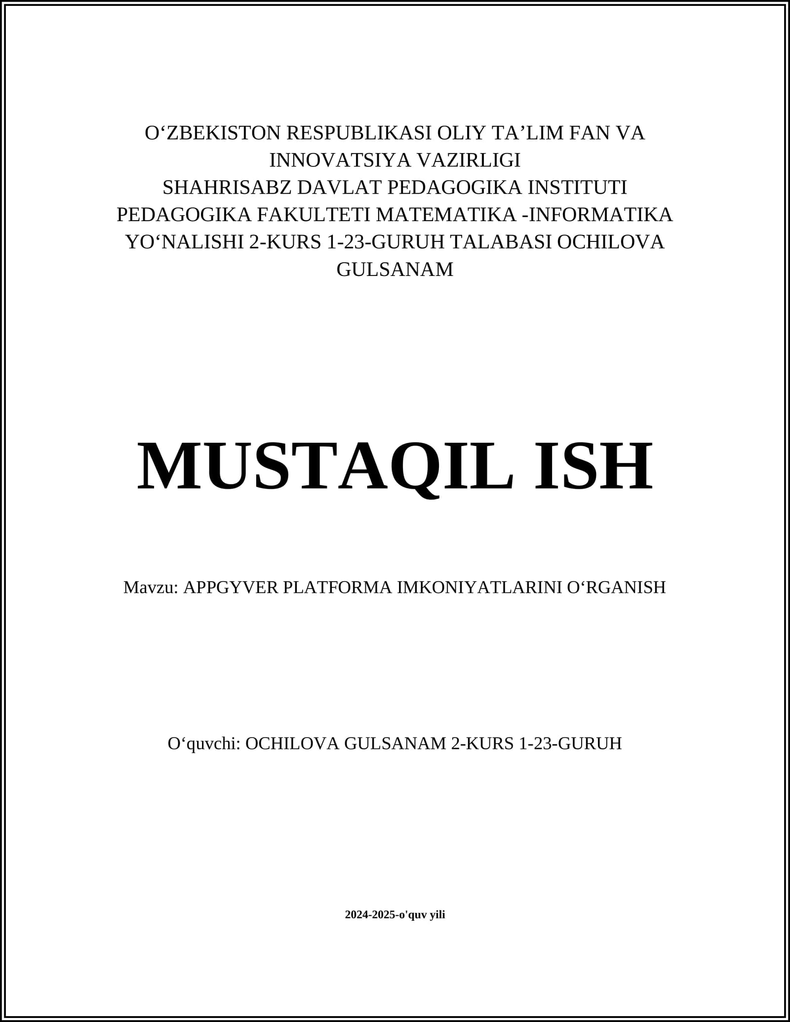 APPGYVER PLATFORMA IMKONIYATLARINI OʻRGANISH