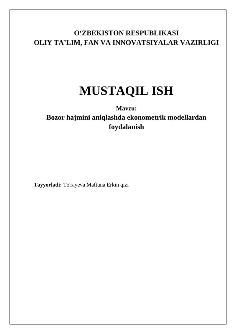 Bozor hajmini aniqlashda ekonometrik modellardan foydalanish