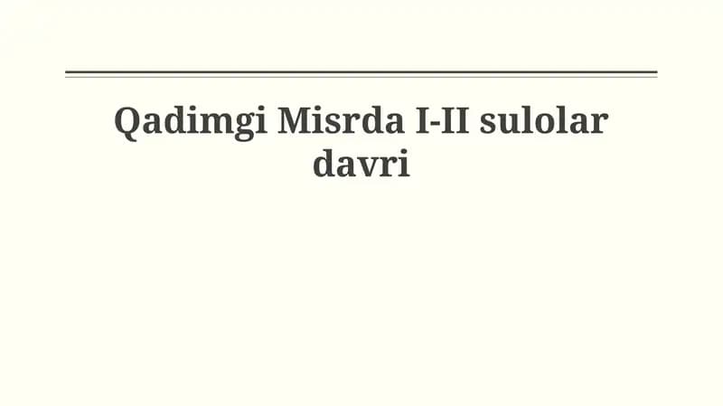 Qadimgi Misrda I-II sulolar davri