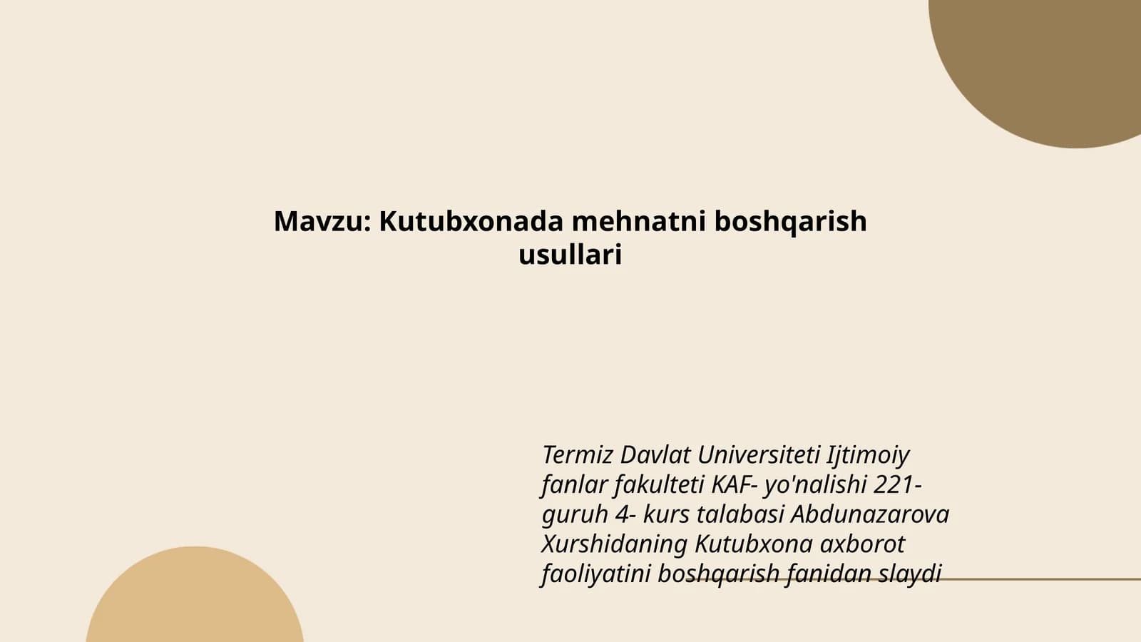 Kutubxonada mehnatni boshqarish usullari