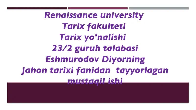 Renaissance University Talaba Mustaqil Ishi
