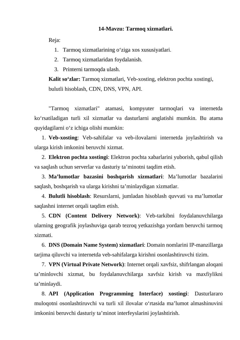 Tarmoq xizmatlari