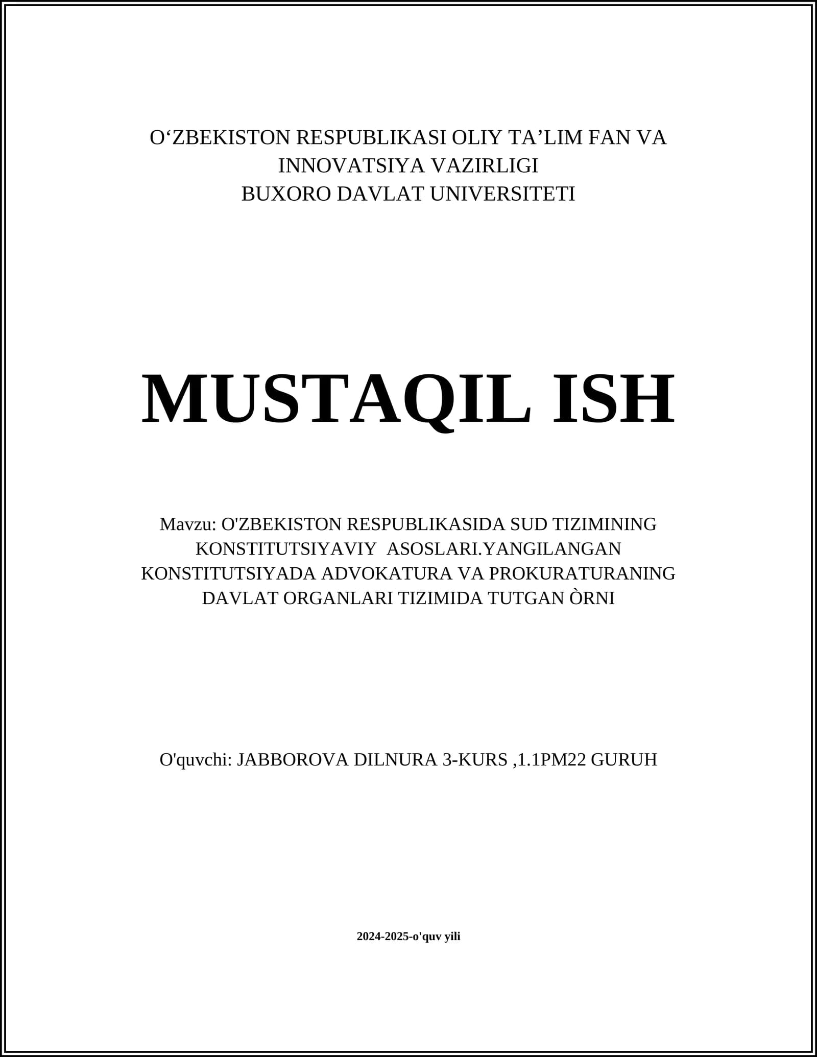 O'ZBEKISTON RESPUBLIKASIDA SUD TIZIMINING KONSTITUTSIYAVIY ASOSLARI
