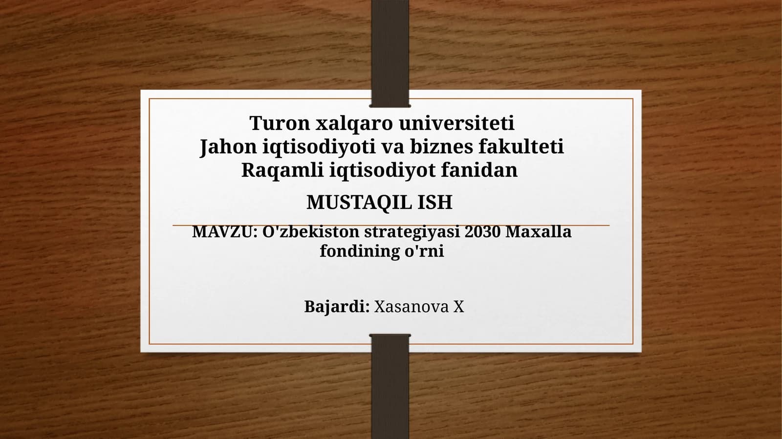 O'zbekiston strategiyasi 2030: Mavzulı iqtisodiyot fanidan Mustaqilish