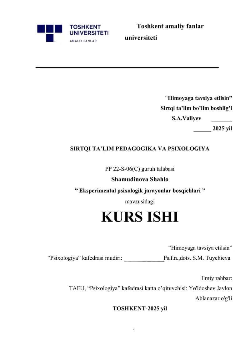 Eksperimental psixologik jarayonlar bosqichlari