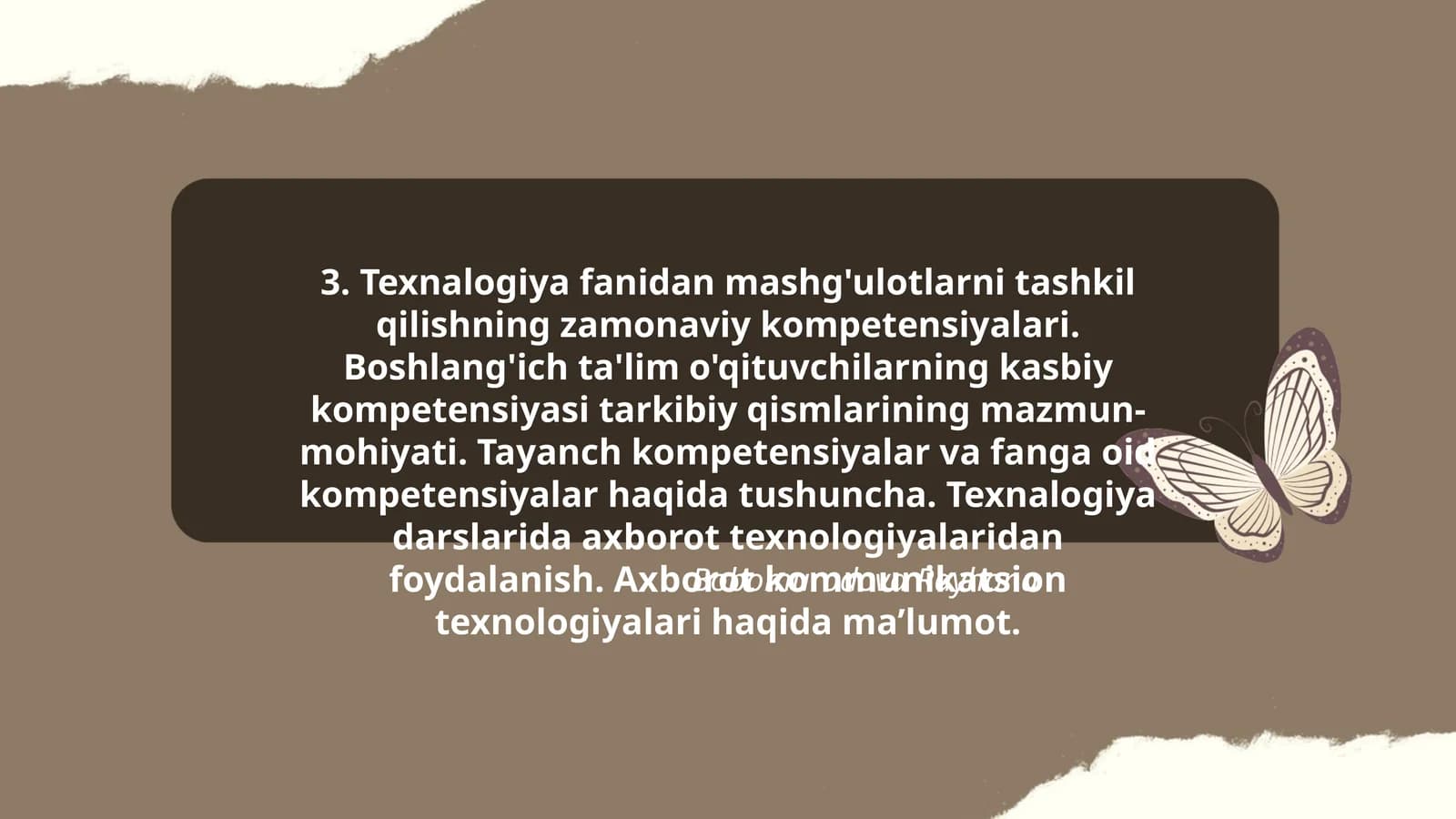 Texnalogiya fanidan mashg'ulotlarni tashkil qilishning zamonaviy kompetensiyalari