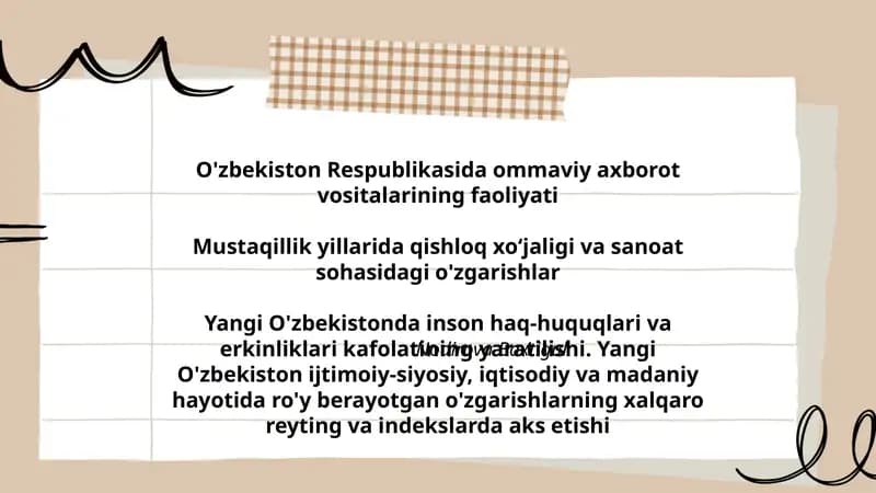 O'zbekiston Respublikasida ommaviy axborot vositalarining faoliyati