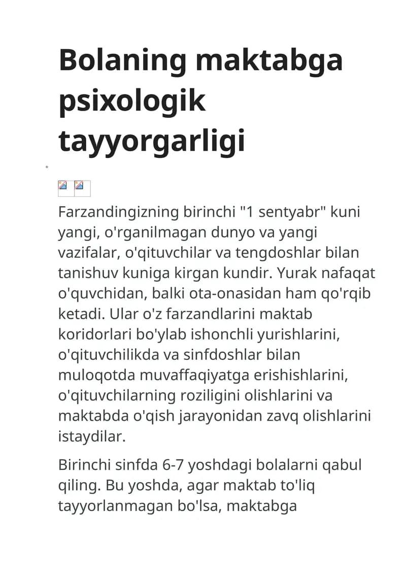 Maktabga psixologik tayyorgarlik