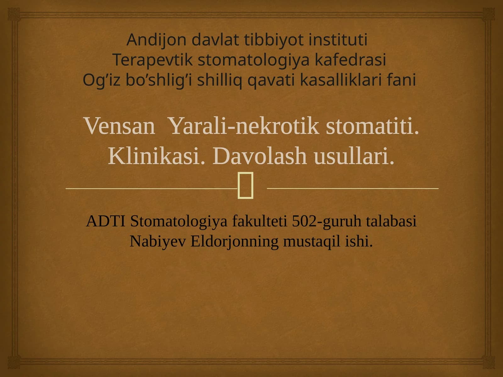 Vensan  Yarali-nekrotik stomatiti. Klinikasi. Davolash usullari.