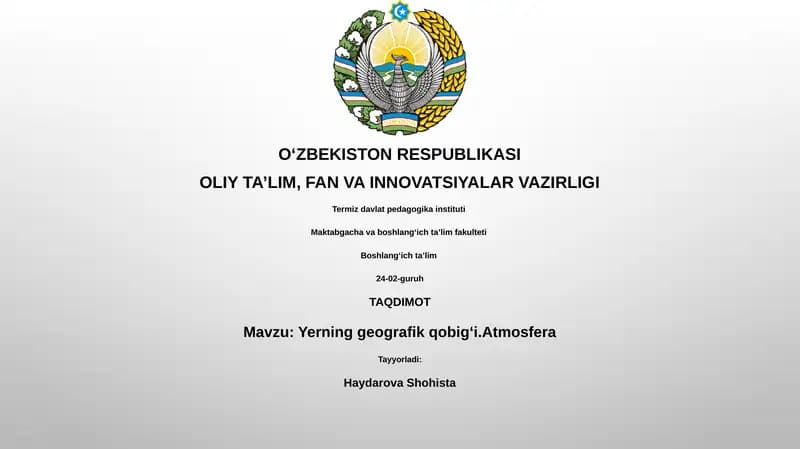 Yerning geografik qobigʻi.Atmosfera