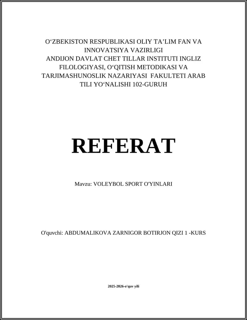 VOLEYBOL SPORT O'YINLARI