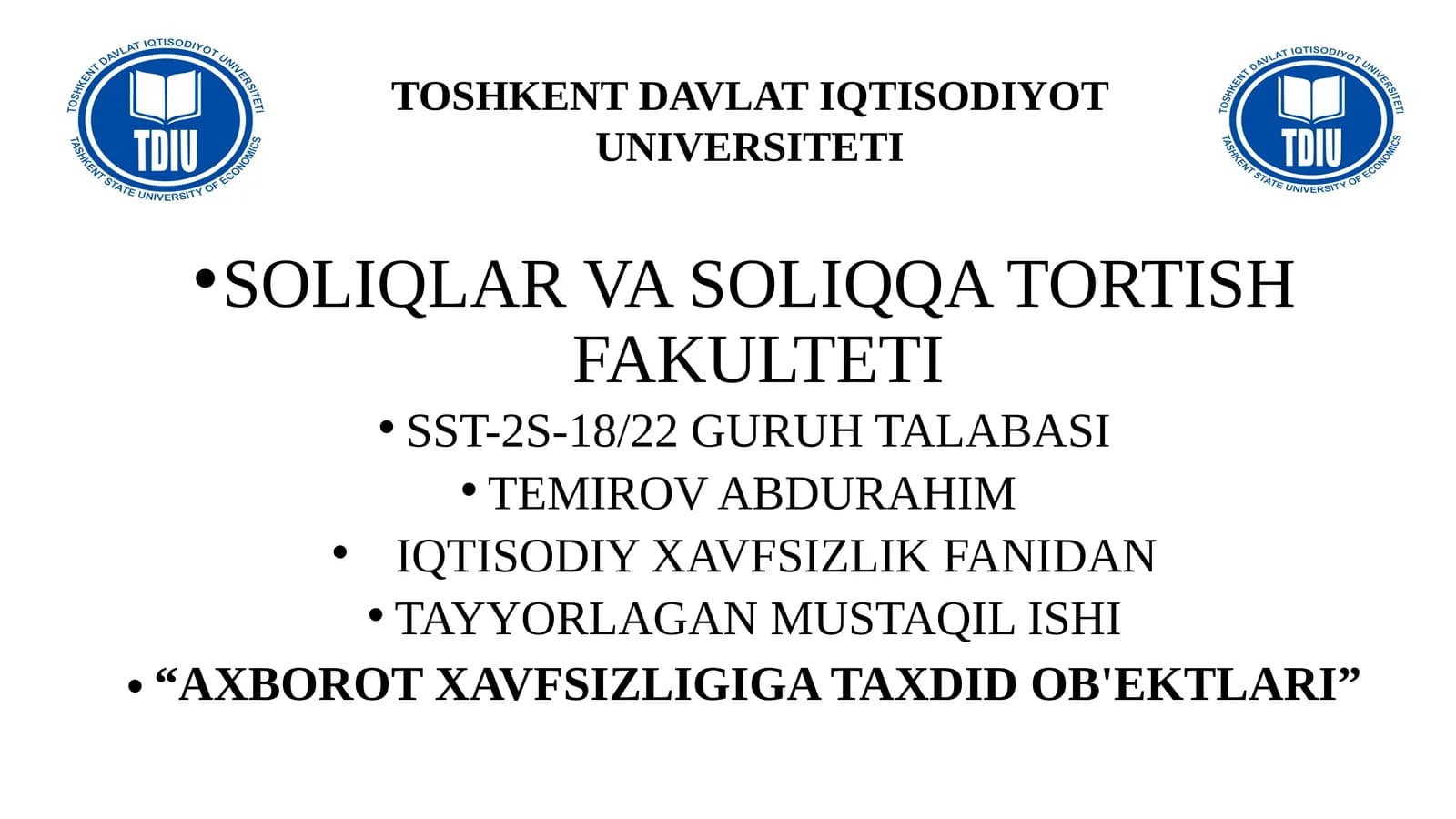 AXBOROT XAVFSIZLIGIGA TAXDID OB'EKTLARI
