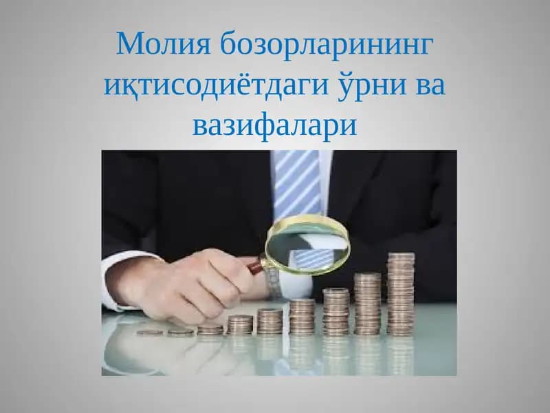 Молия бозорлари иқтисодиётдаги ўрни ва вазифалари