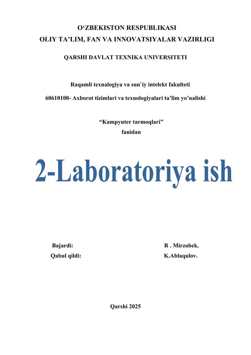 CISCO PACKET TRACER SIMULYATOR INTERFEYSI VA UNING IMKONIYATLARINI O‘RGANISH
