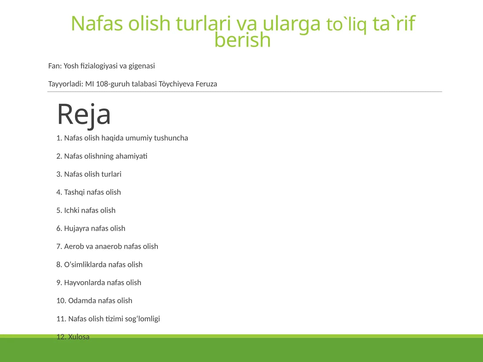 Nafas olish turlari va ularga to'liq ta'rif berish