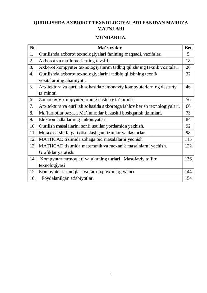 Qurilishda axborot texnologiyalari