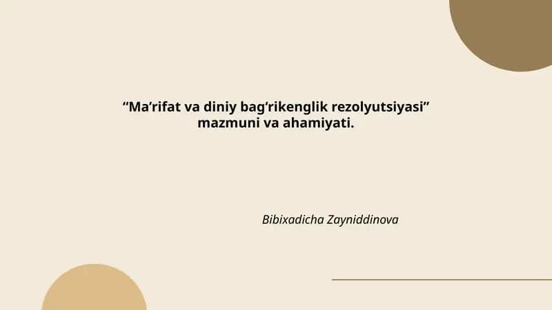 "Ma’rifat va diniy bag‘rikenglik rezolyutsiyasi"